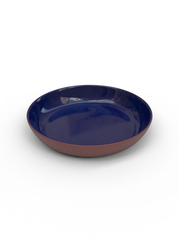 21cm Terracotta Medium shallow bowl  - Peacock Blue Glaze