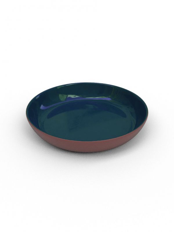 21cm Terracotta Medium shallow bowl  - Peacock Green Glaze