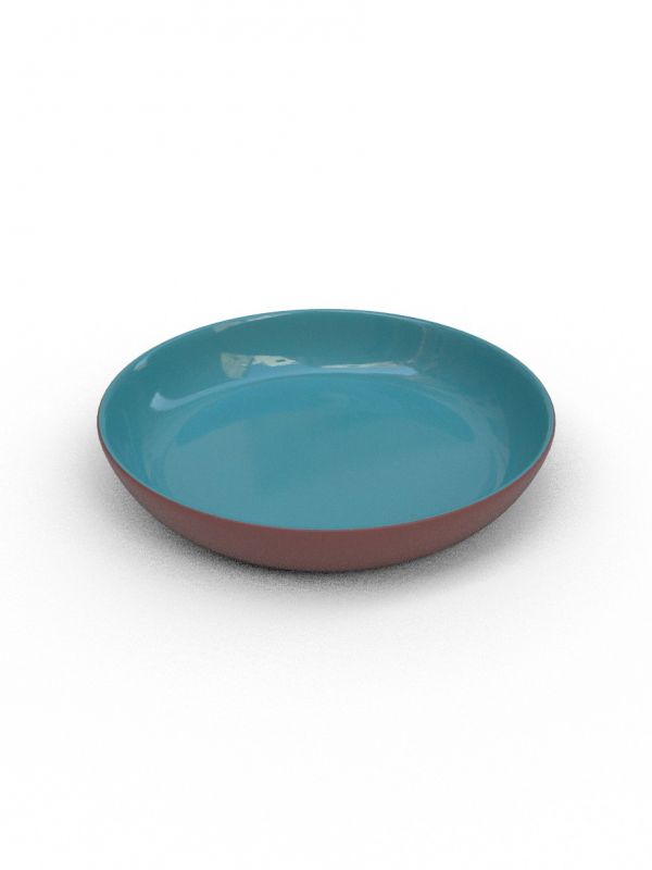 21cm Terracotta Medium shallow bowl   - Sea Blue Glaze