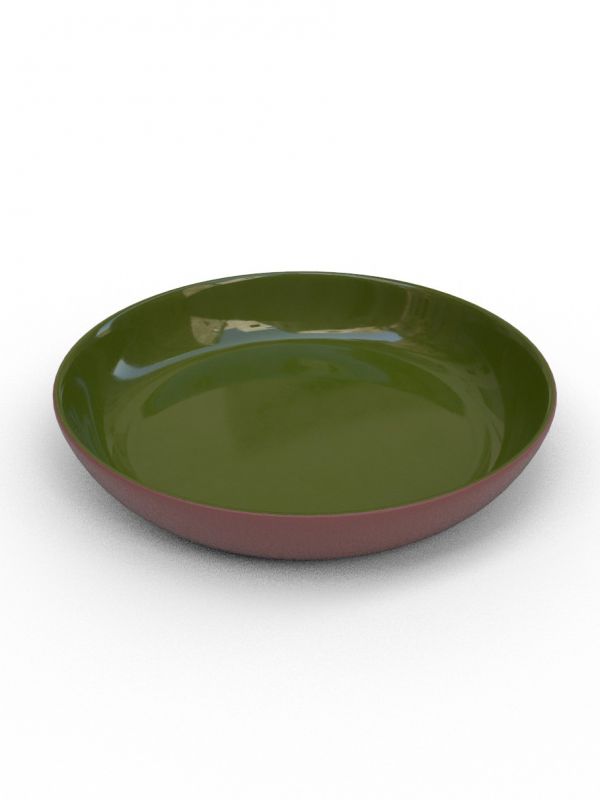 28cm Terracotta Large shallow bowl - Moss Green Glaze