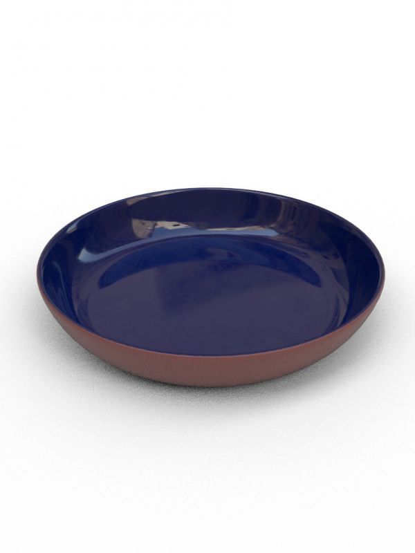 28cm Terracotta Large shallow bowl  - Peacock Blue Glaze