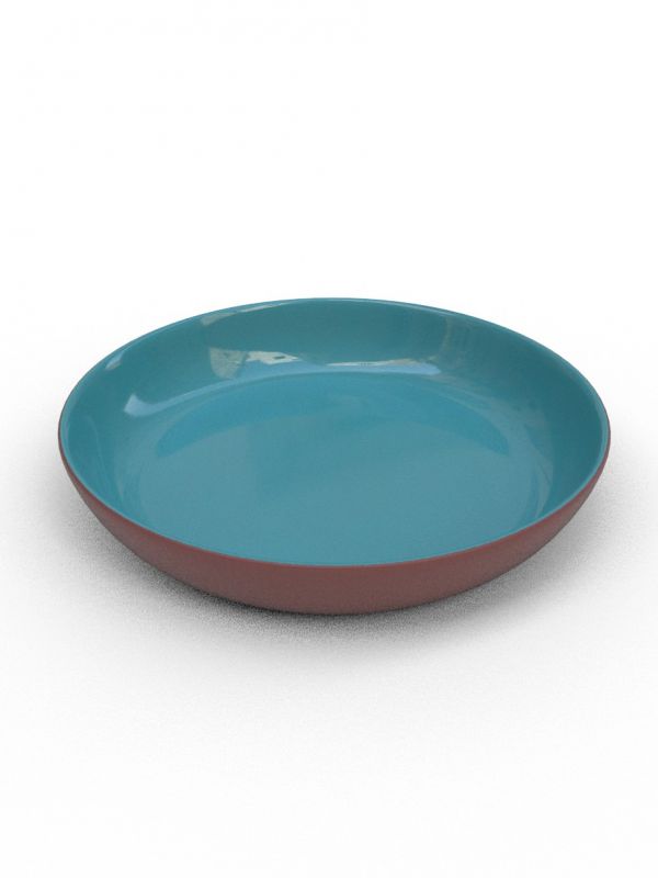 28cm Terracotta Large shallow bowl  - Sea Blue Glaze