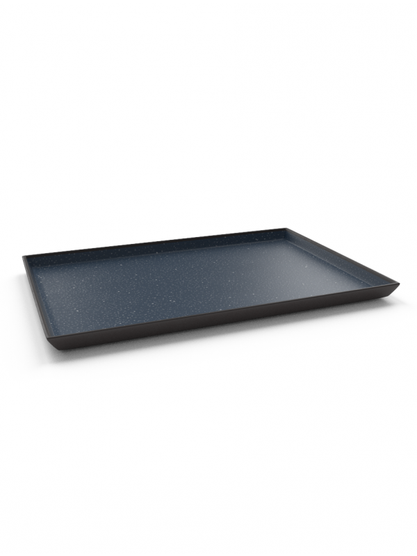 Classic Galaxy rectangular platter in matte blue glaze with white speckles