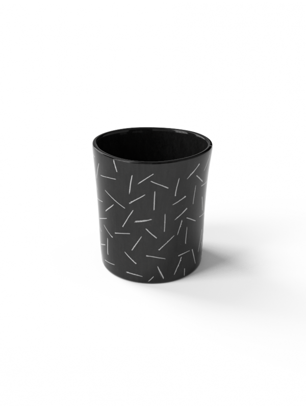 Beaker with line sgraffito patterns made with black porcelain