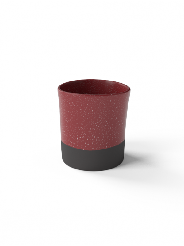 Galaxy beaker in matte red glaze with  white speckles