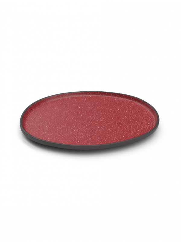 Galaxy medium plate in matte red glaze with white speckles