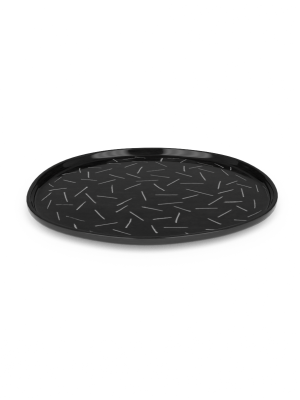 Medium plate with line sgraffito patterns made with black porcelain