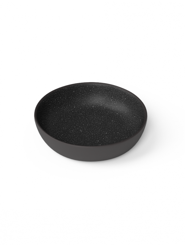 Galaxy olive bowl in matte black glaze with white speckles