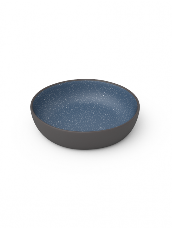 Galaxy olive bowl in matte blue glaze with white speckles