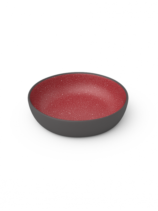 Galaxy olive bowl in matte red glaze with white speckles