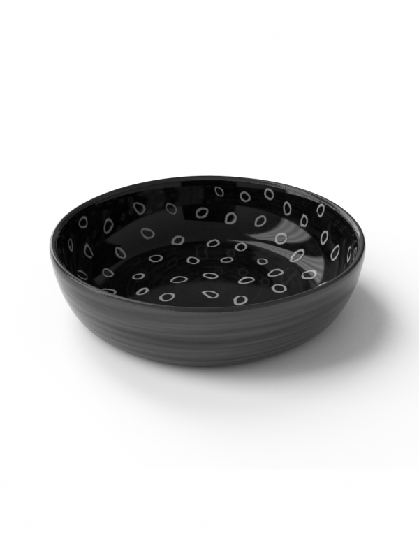 Olive bowl with circle sgraffito patterns made with black porcelain