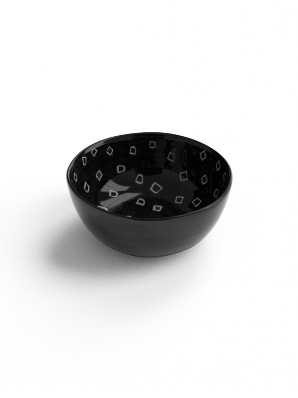 Nut bowl with square sgraffito patterns made with Black Porcelain