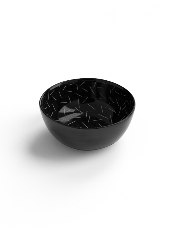 Nut bowl with line sgraffito patterns made with Black Porcelain