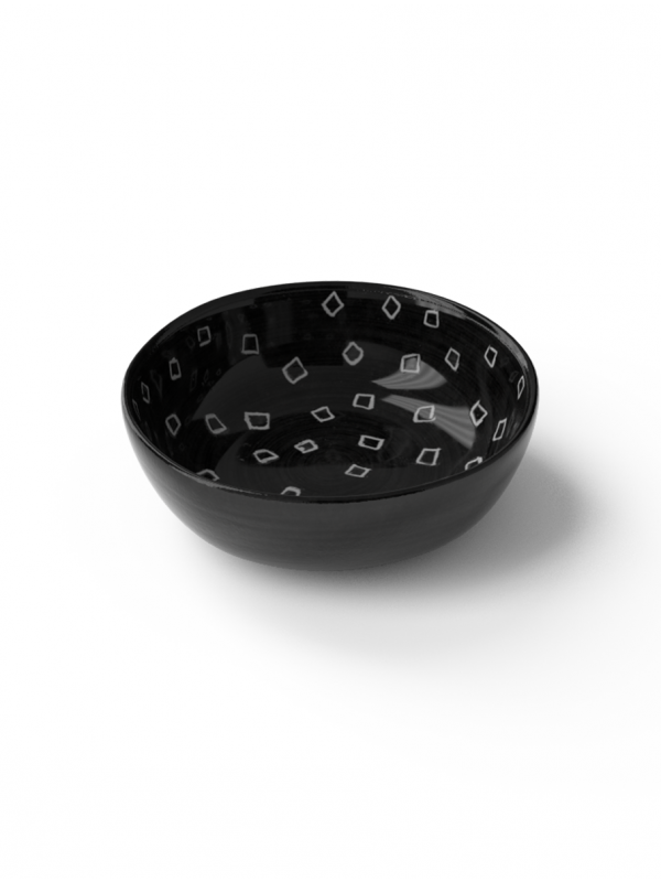 Grain  bowl with square sgraffito patterns made with black porcelain