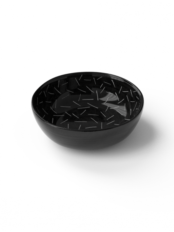 Grain  bowl with line sgraffito patterns made with black porcelain