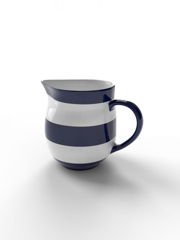 Blue and White striped hand painted creamer / milk pot