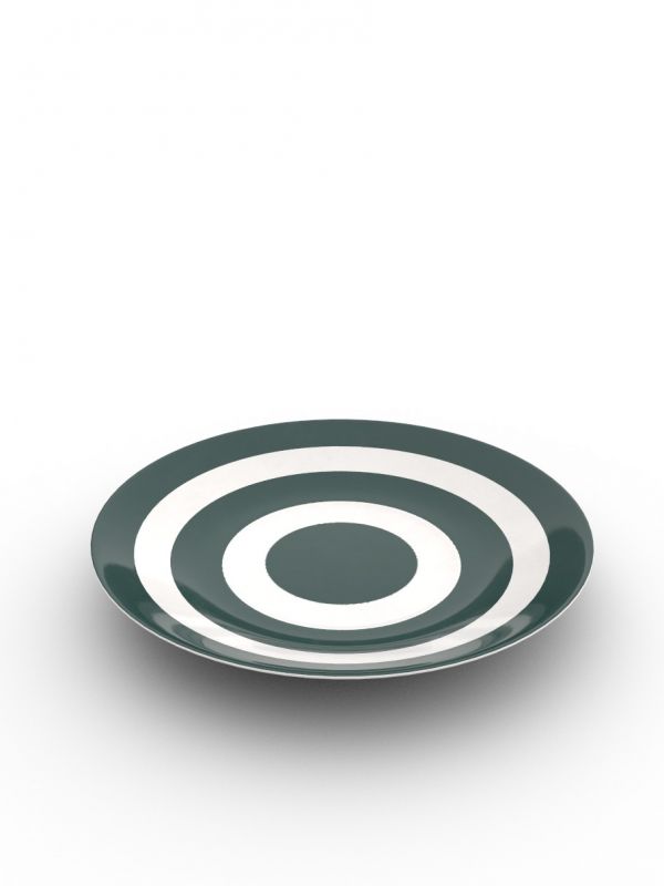 Green and White striped hand painted saucer