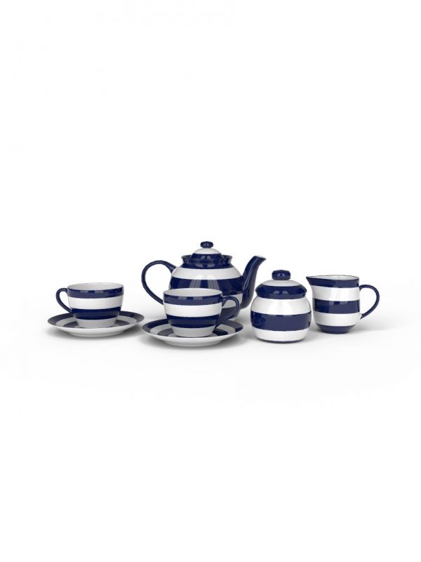 Blue and White striped hand painted 17pcs tea set