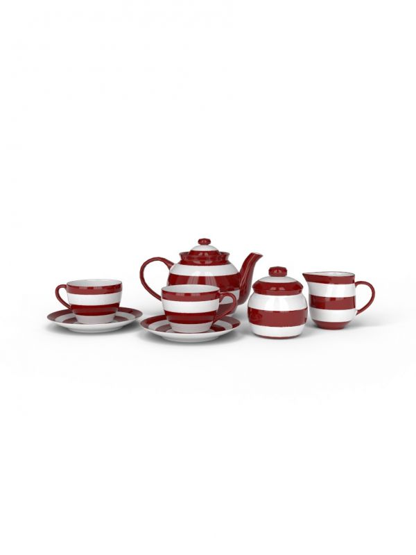 Red and White striped hand painted 17pcs tea set