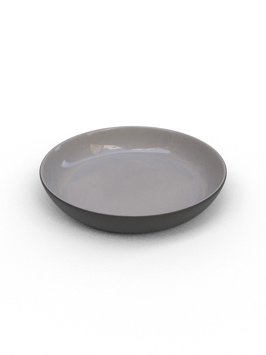 21cm Black Porcelain Medium shallow bowl - Grey Glaze