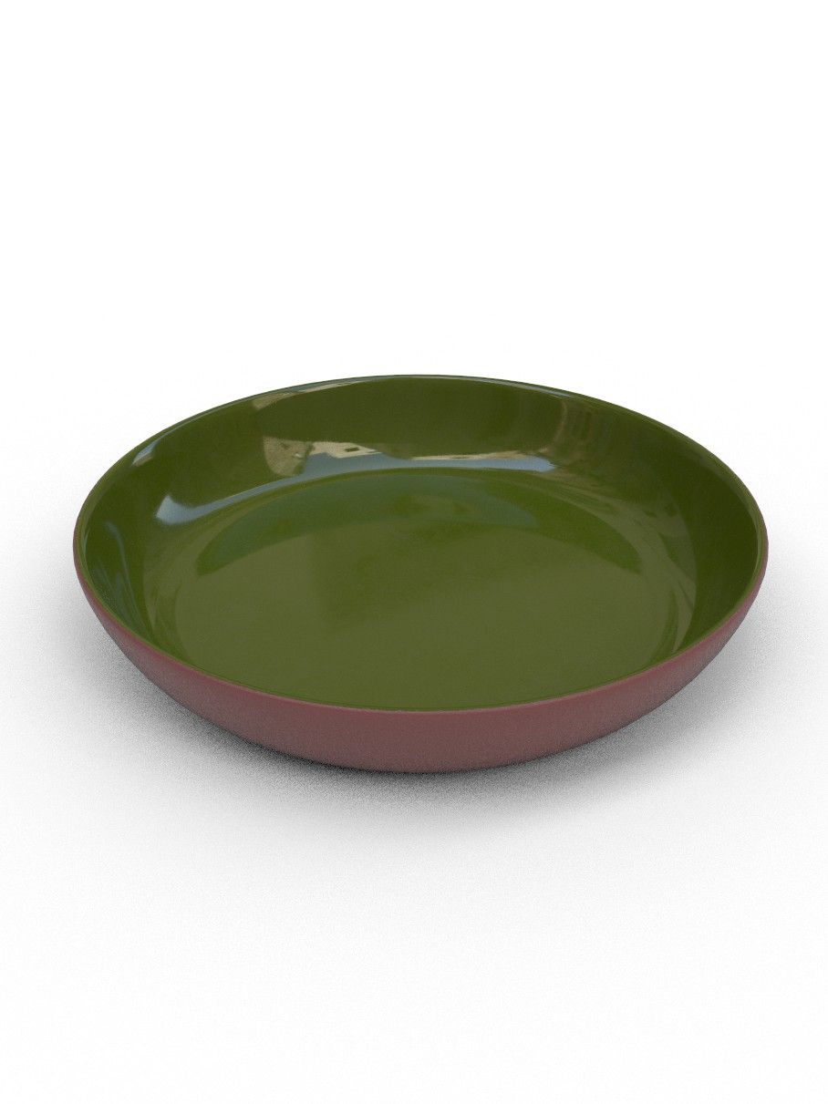28cm Terracotta Large shallow bowl - Moss Green Glaze
