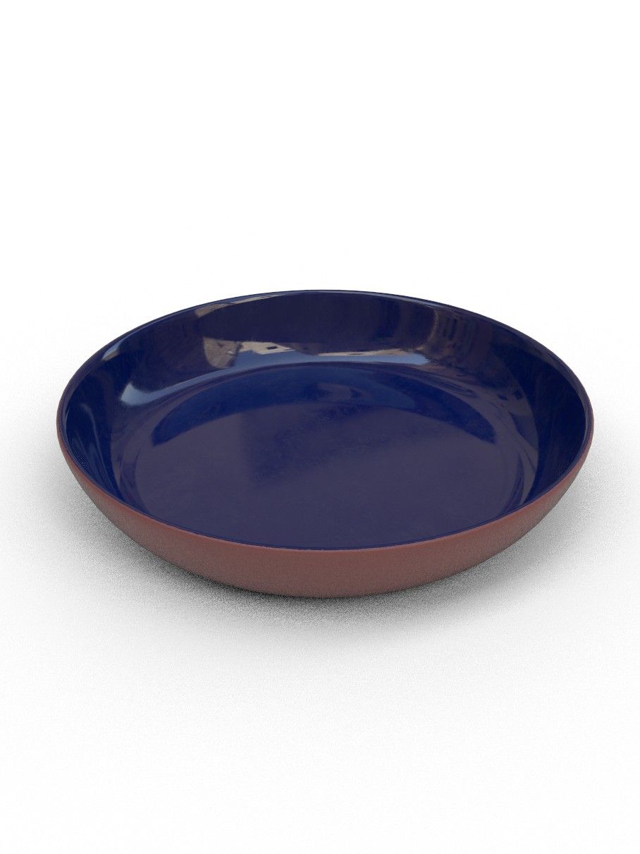 28cm Terracotta Large shallow bowl  - Peacock Blue Glaze