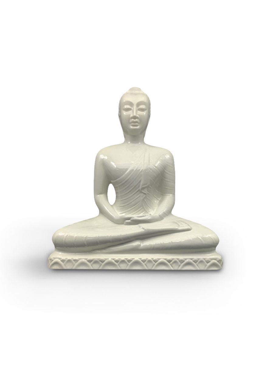 Buddha Statue Medium - Ivory White Glaze