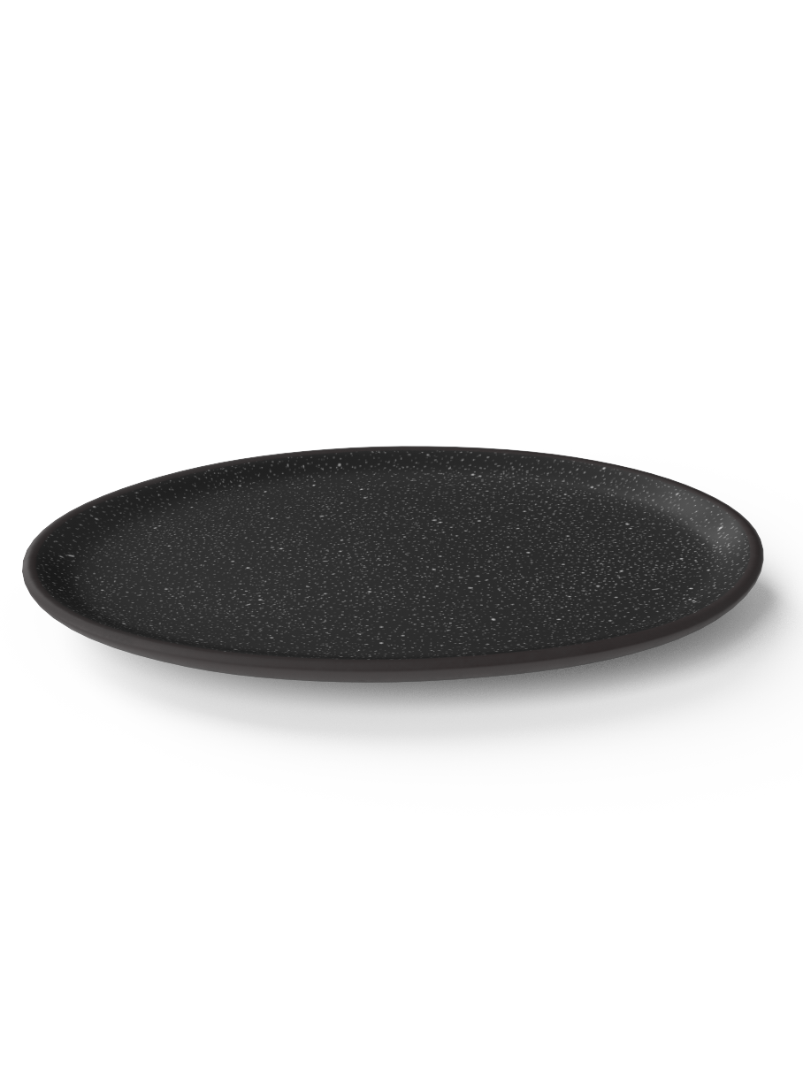 Classic Galaxy 40cm large oval platter in matte black glaze with white speckles