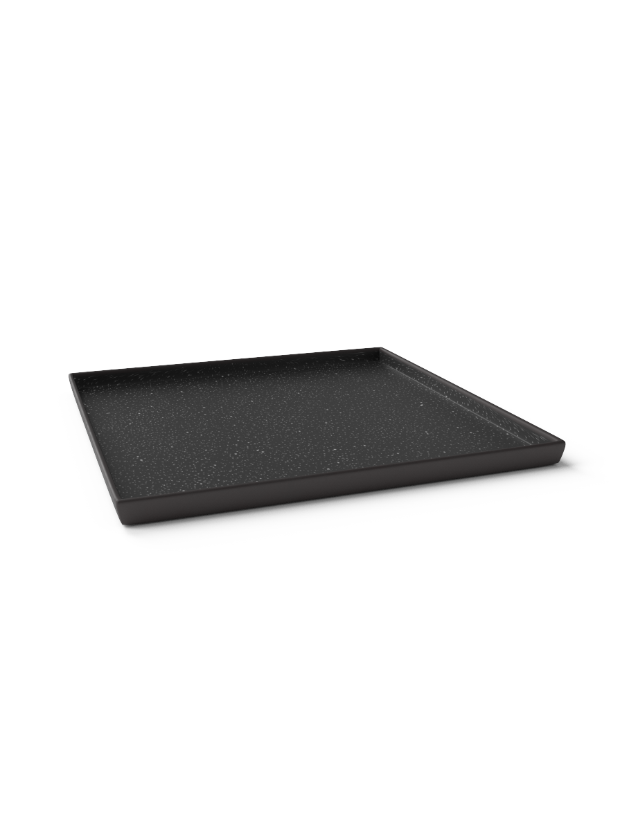 Classic Galaxy square platter in matte black glaze with white speckles