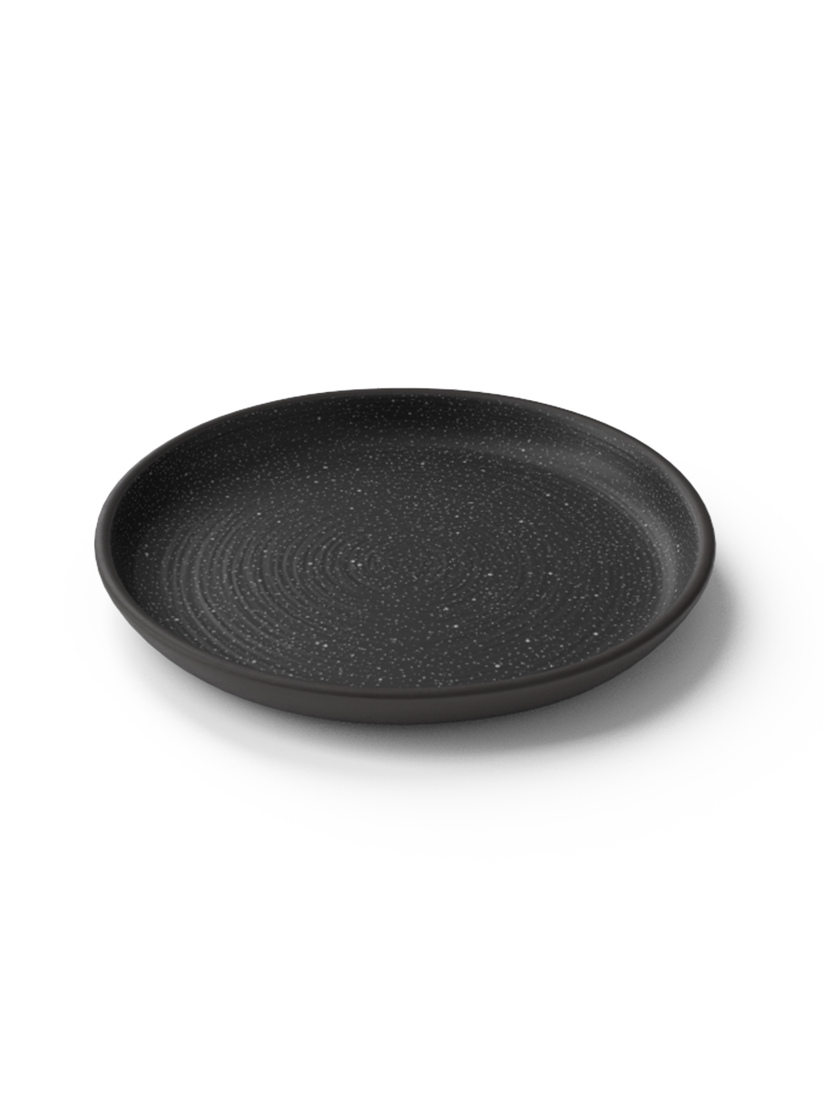 Classic Galaxy 18cm side plate in matte black glaze with white speckles