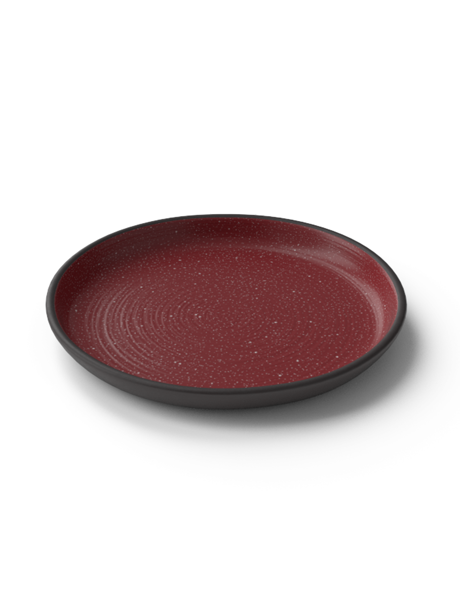 Classic Galaxy 18cm side plate in matte red glaze with white speckles