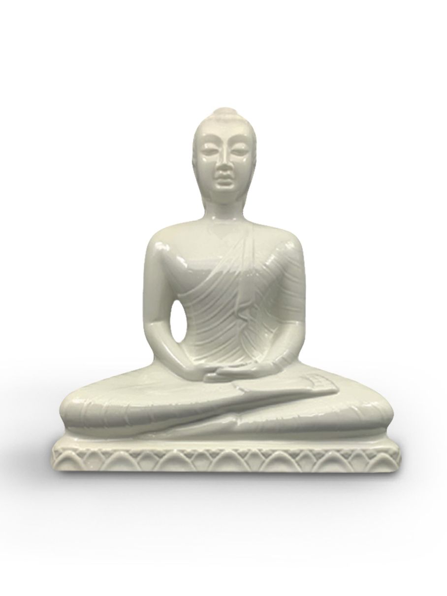 Buddha Statue Large - Ivory White Glaze