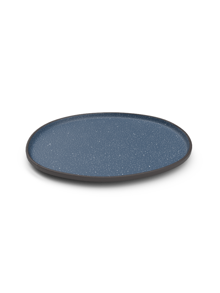 Galaxy medium plate in matte blue glaze with white speckles