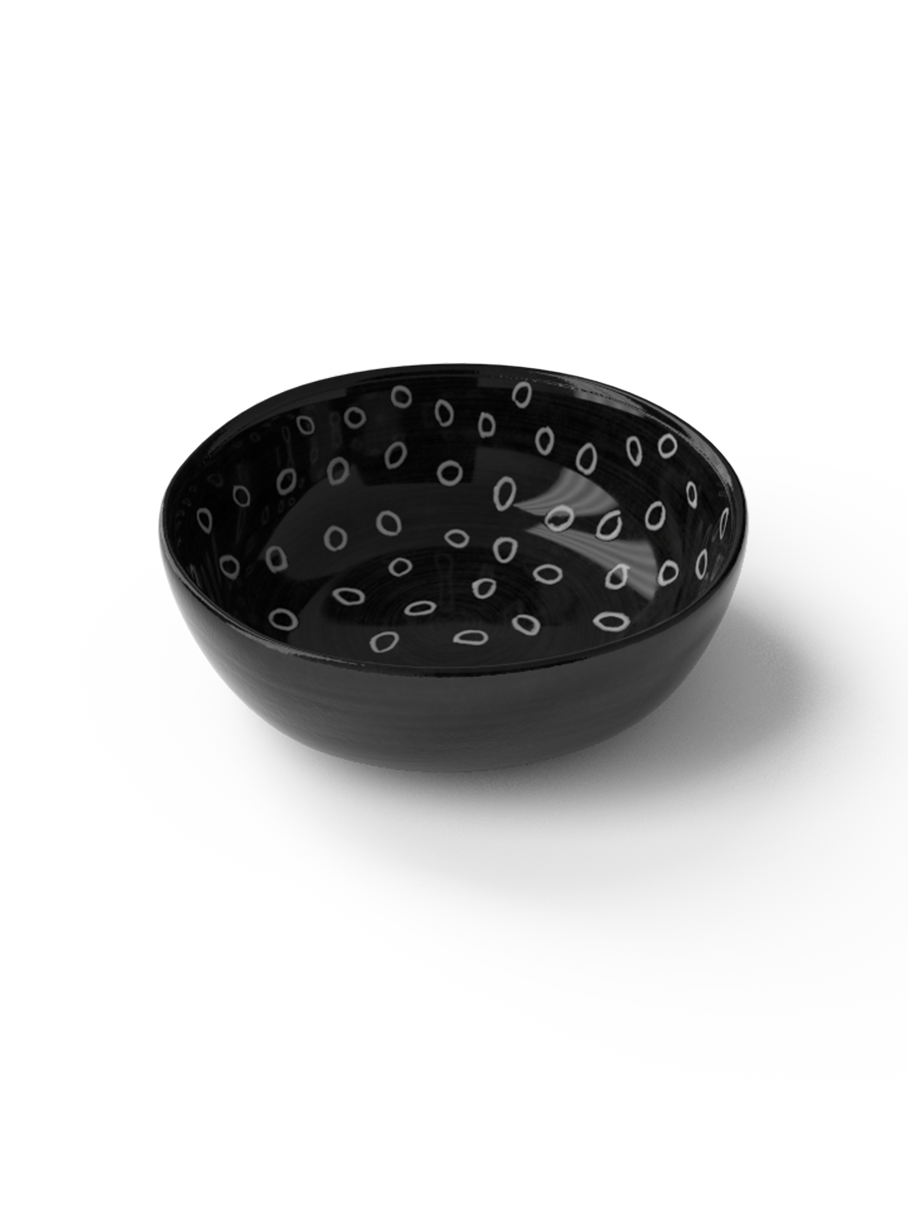 Grain bowl with circle sgraffito patterns made with black porcelain