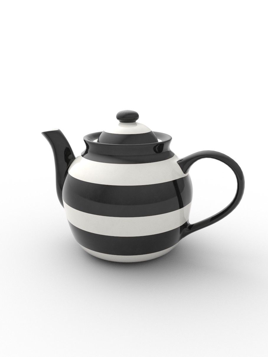 Black and White striped hand painted Teapot with Lid