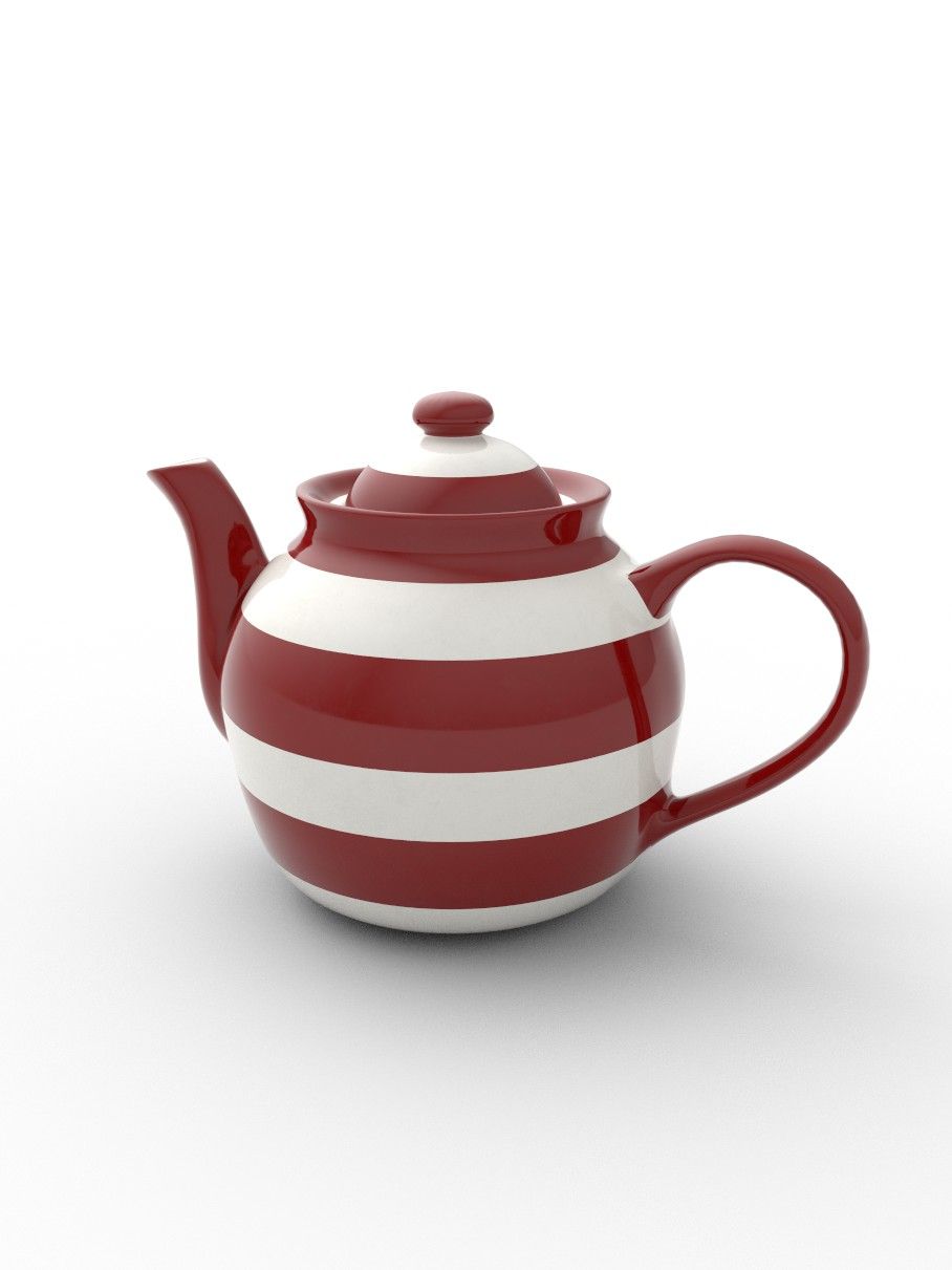 Red and White striped hand painted Teapot with Lid