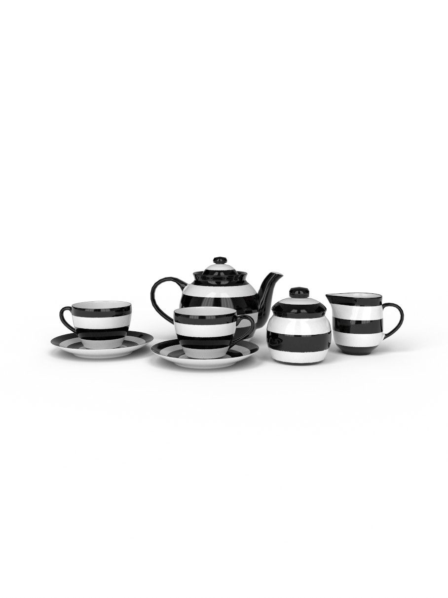 Black and White striped hand painted 17pcs tea set