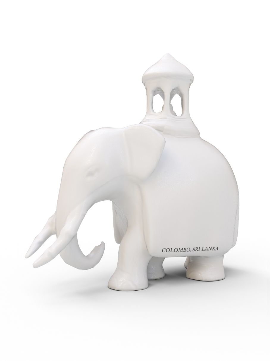 Perahera Tusker Elephant ornament - Matte White In Gift box